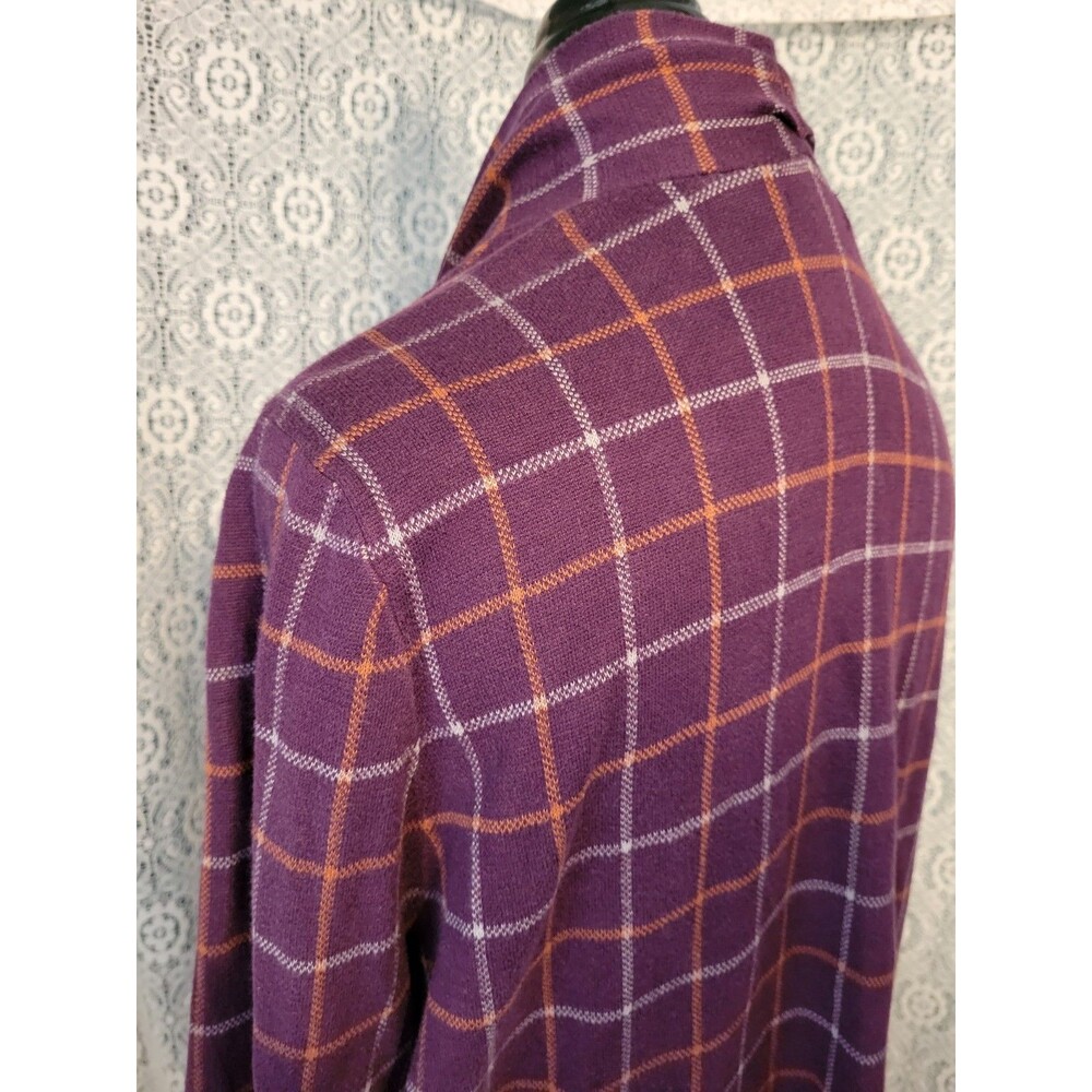 Lands' End Plus Size 2X 20W 22W Purple Burgundy Plaid 100% Cotton Open Front - Picture 4 of 11